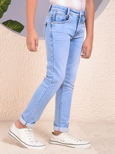 Stylish Tapered Fit  Light Blue Jeans