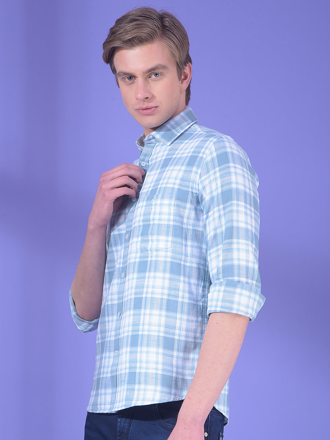 Blue Checked 100% Cotton Shirt