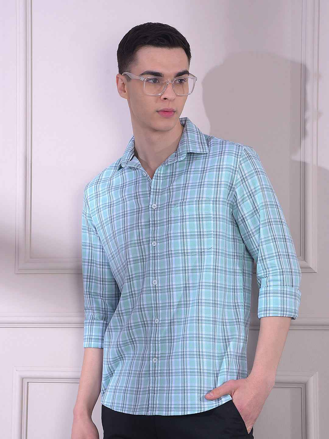 Green Checked 100% Cotton Shirt