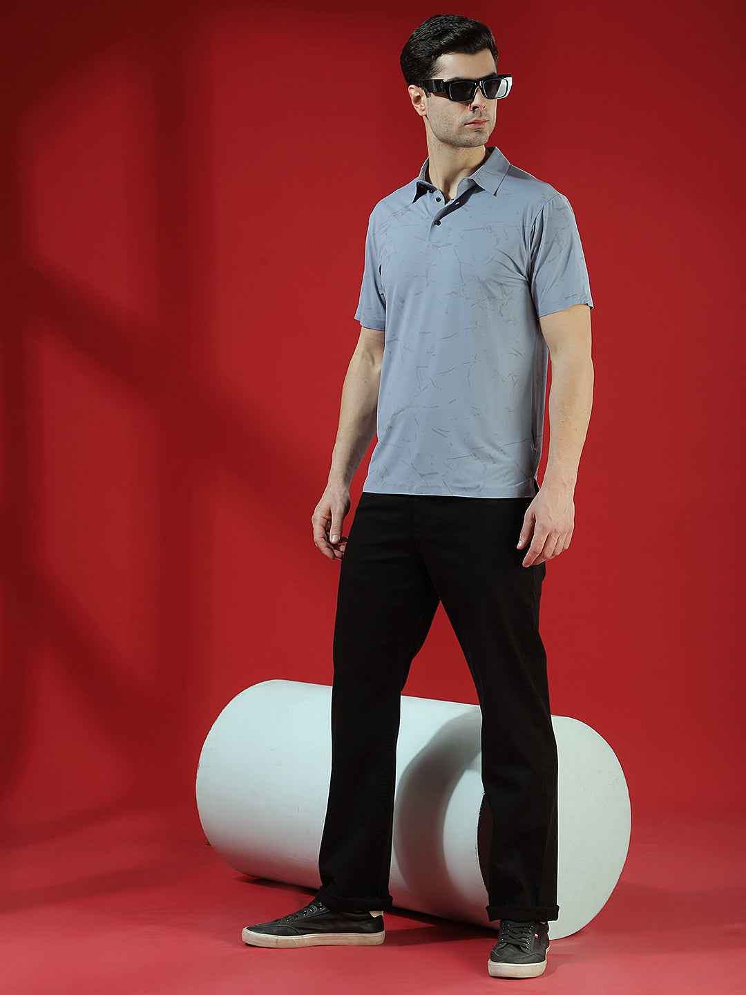 Blue Marble Print Polo T-Shirt