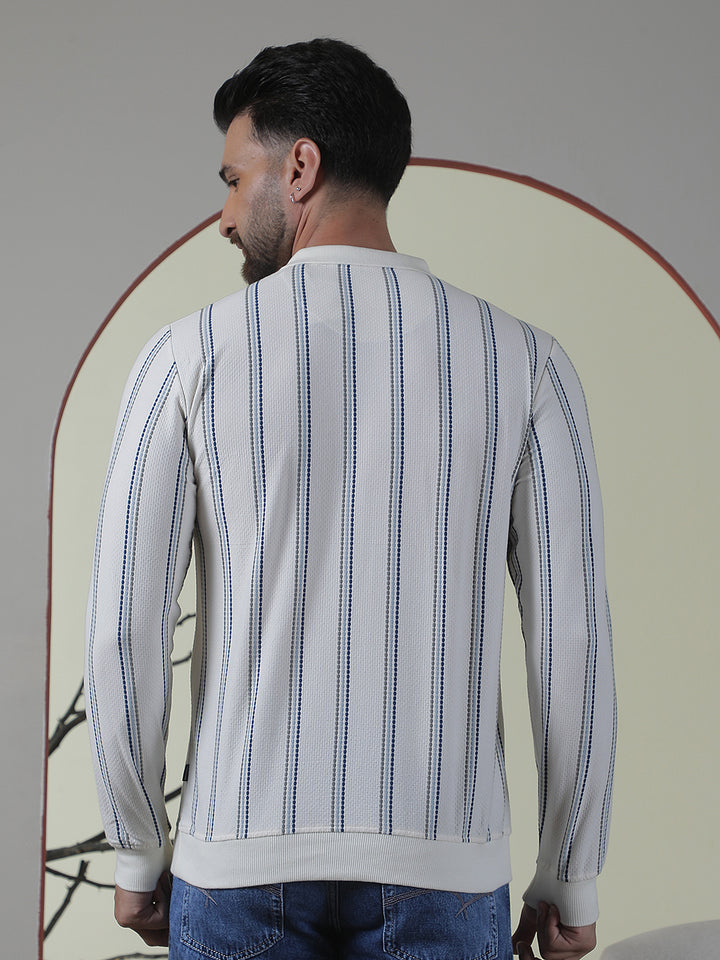 Off White Striped Polo Neck T-Shirt