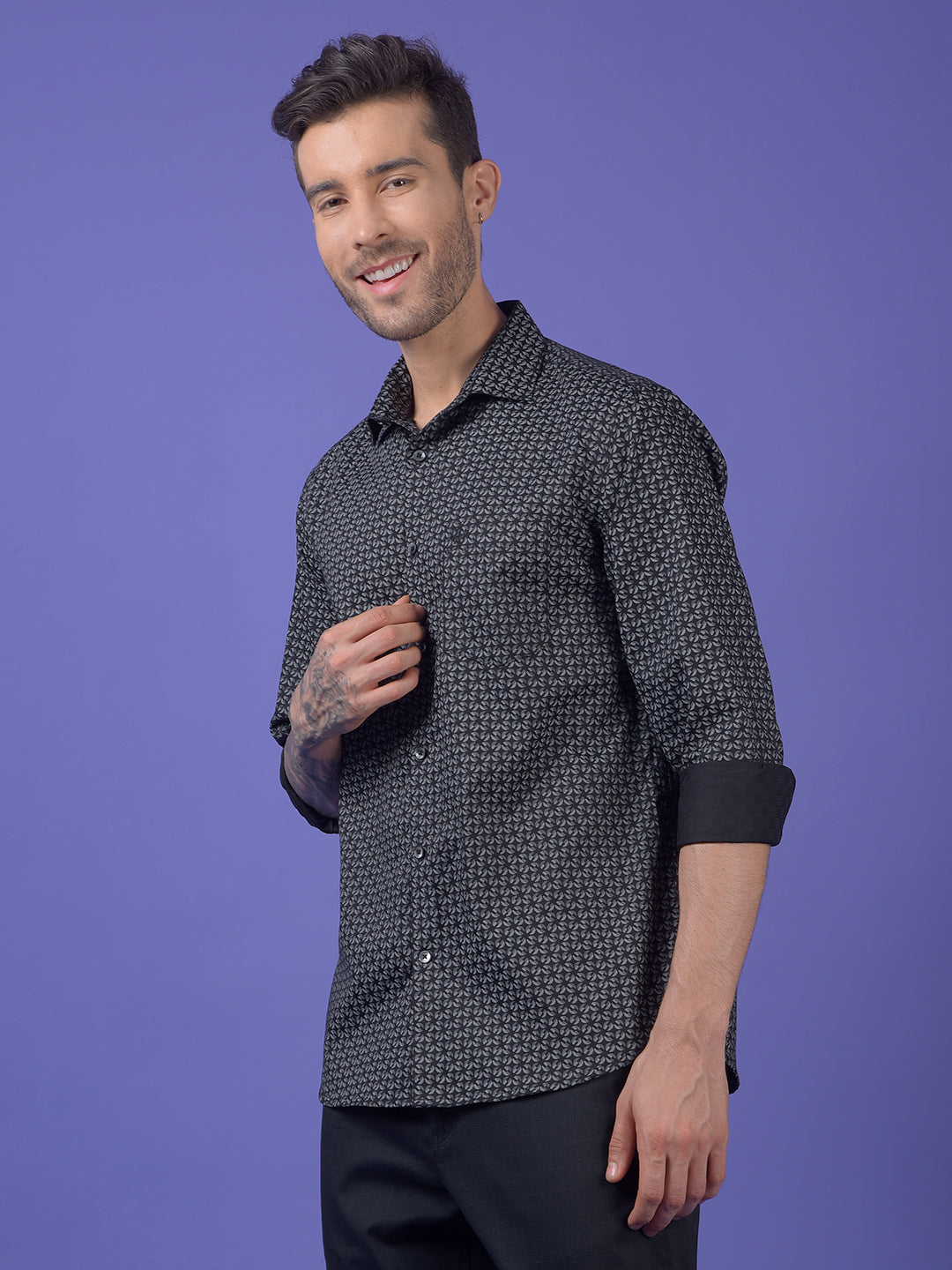 Black Printed 100% Cotton Shirt
