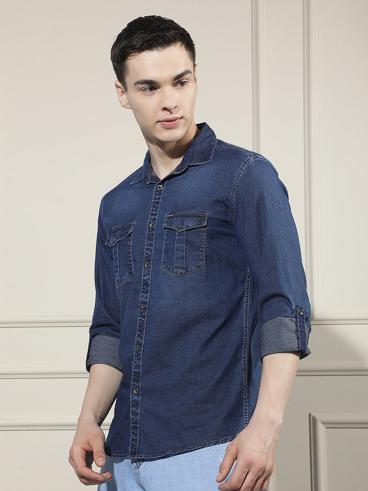 Navy Blue Double Pocket Shirt