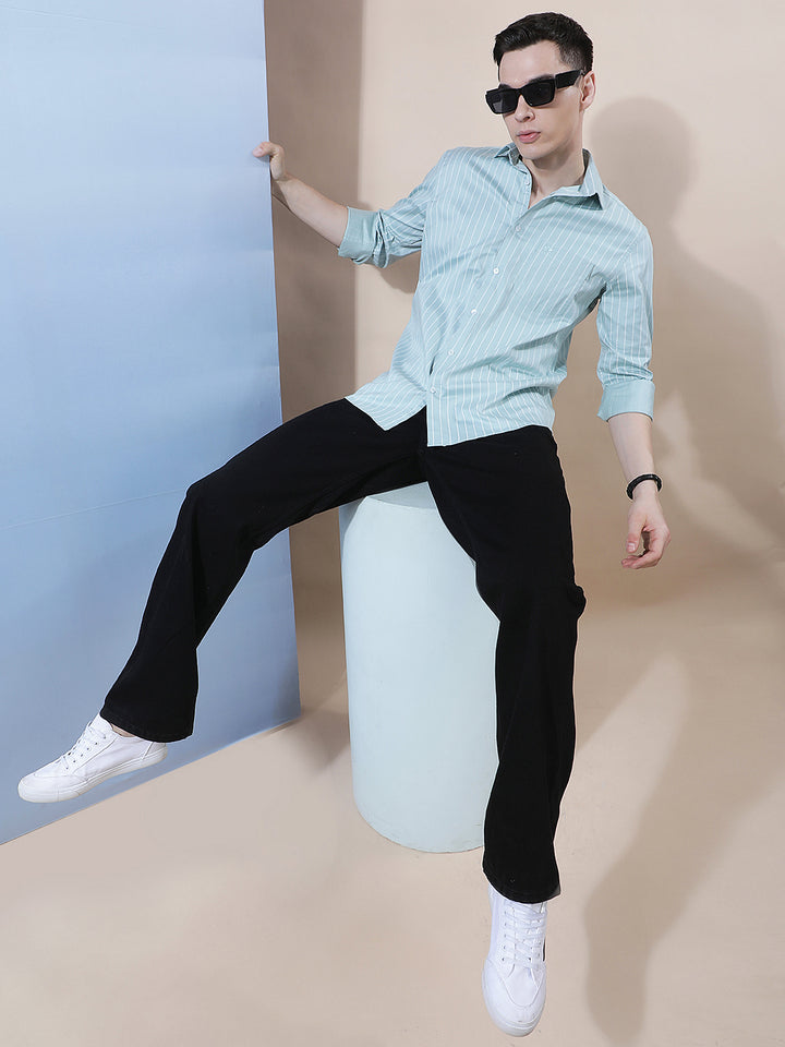 Green Vertical Stripes Shirt
