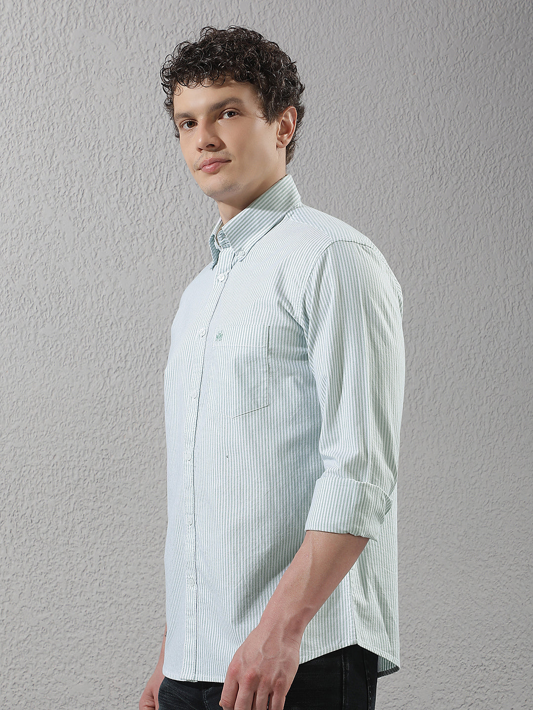 Green 100% Cotton Verical Stripes Shirt