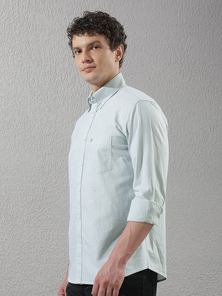 Green 100% Cotton Verical Stripes Shirt