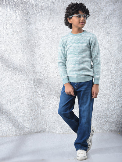 Modern Mist Blue Printed Sweater