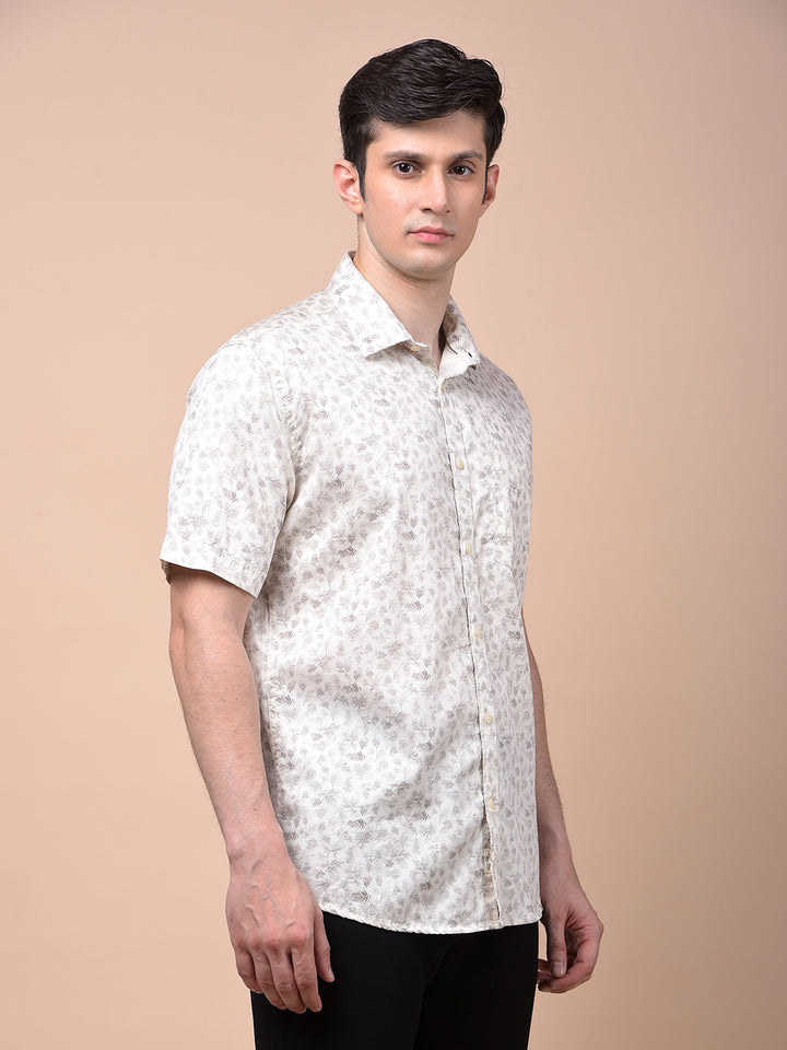 Beige Floral Print 100% Cotton Shirt