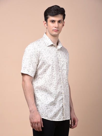 Beige Floral Print 100% Cotton Shirt