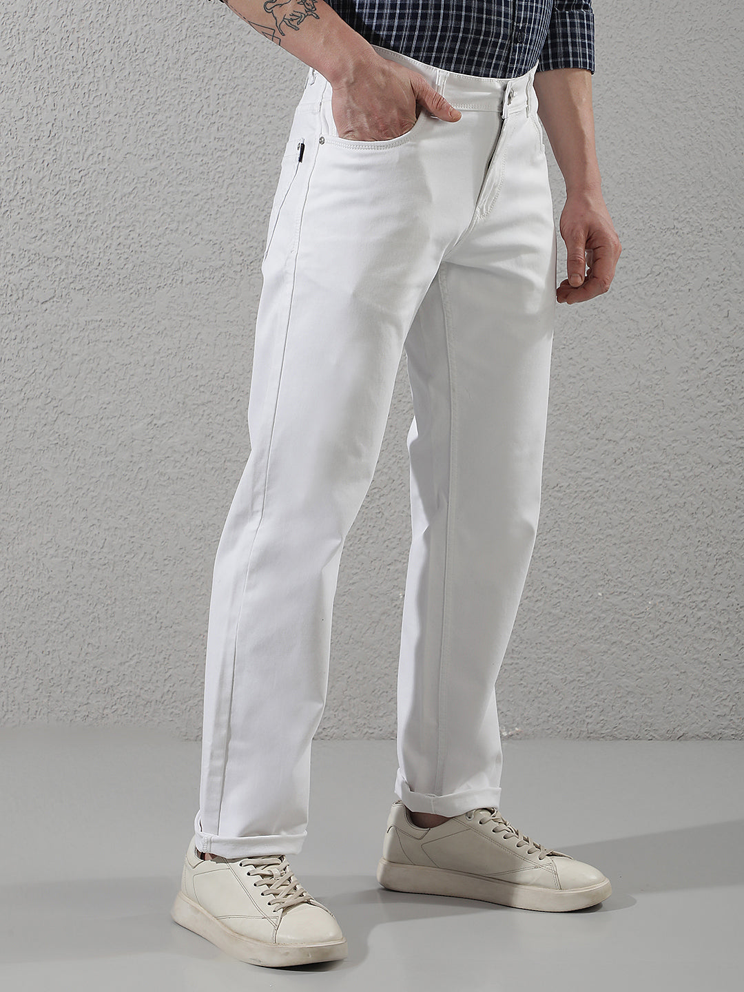 White Cotton Straight Jeans