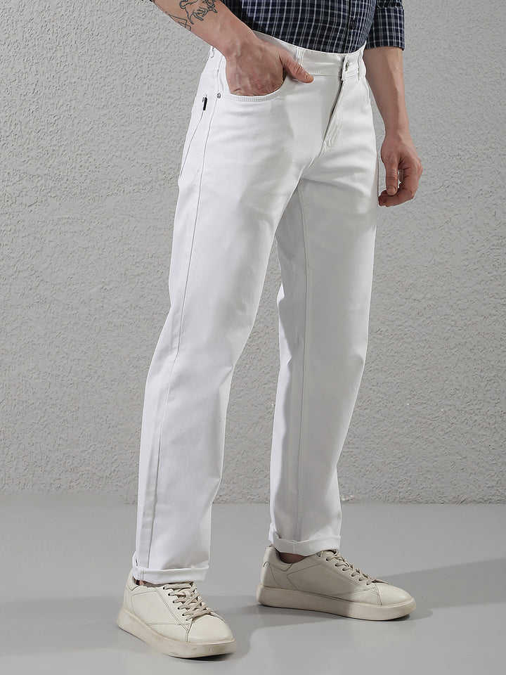 White Cotton Straight Jeans
