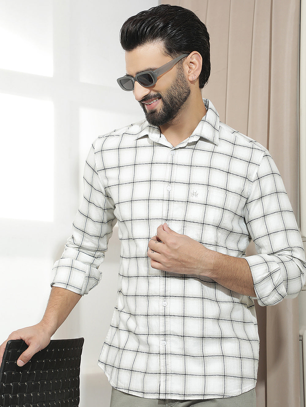 White 100% Cotton Checked Shirt
