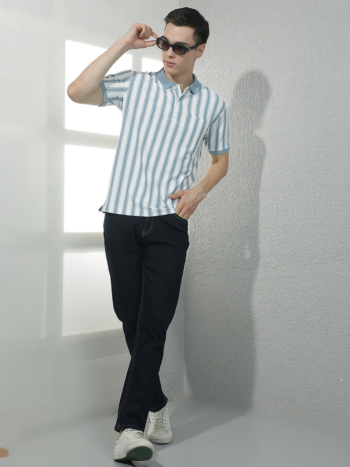 Blue Vertical Stripes Polo T-Shirt