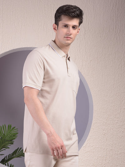 Beige Polo-Neck T-Shirt