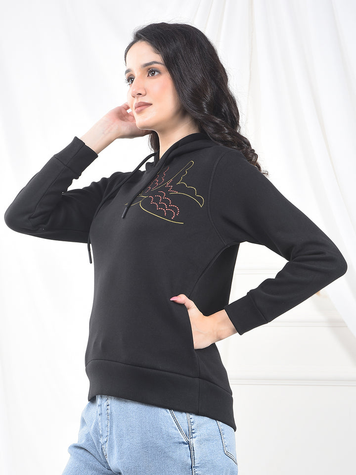 Black Graphic Print Hooded Neck Sweatshirt