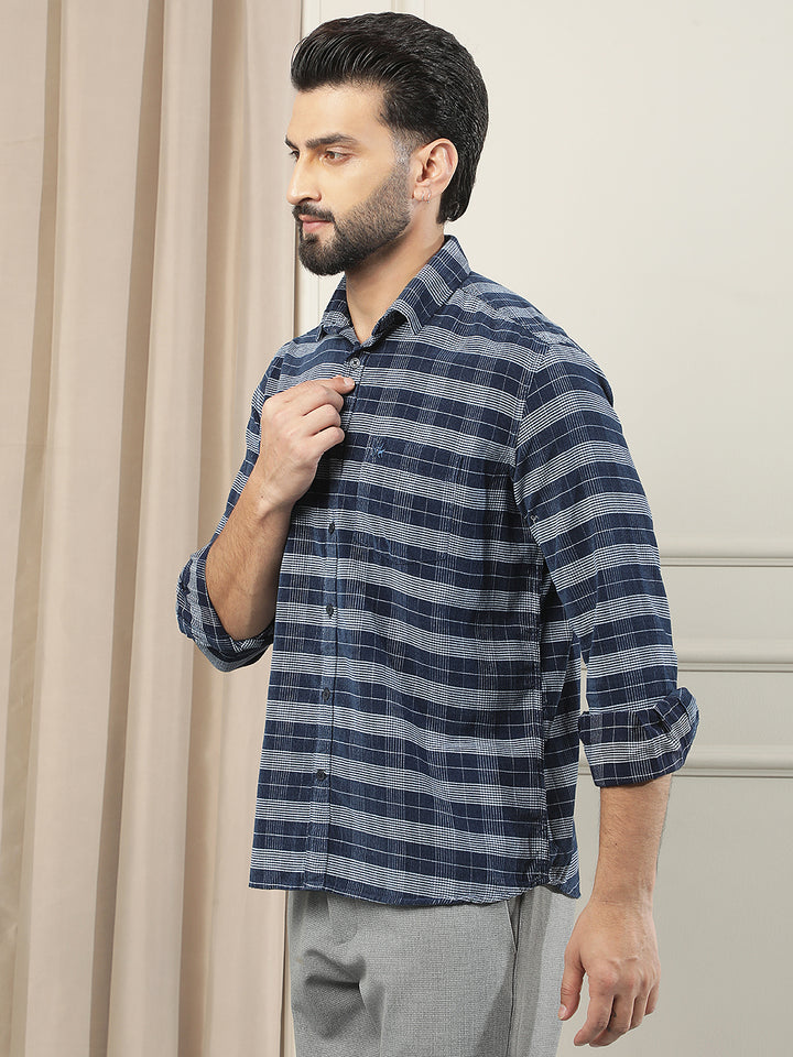 Blue Checked 100% Cotton Corduroy Shirt
