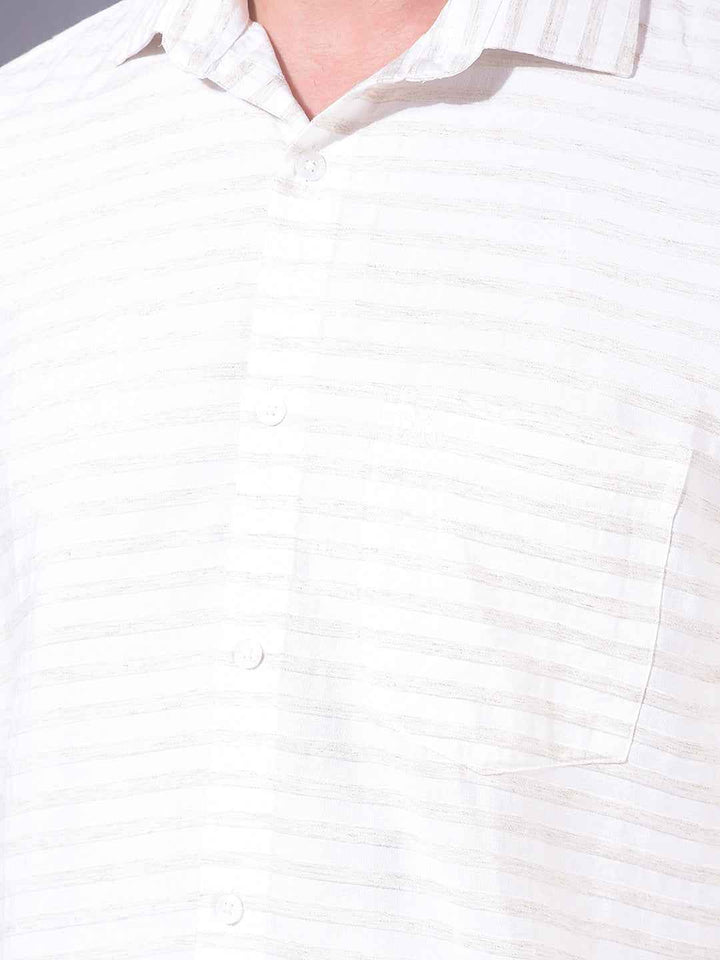 Beige Horizontal Stripes Linen Shirt