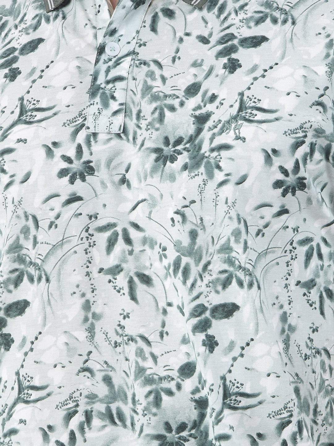 Olive Floral Print Polo-Neck T-Shirt