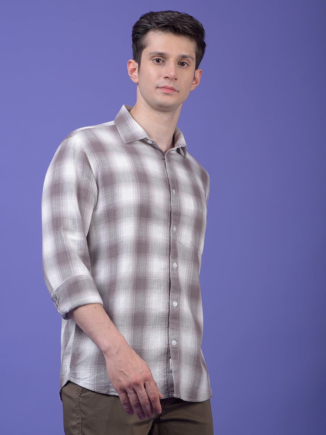Grey Checked 100% Cotton Shirt