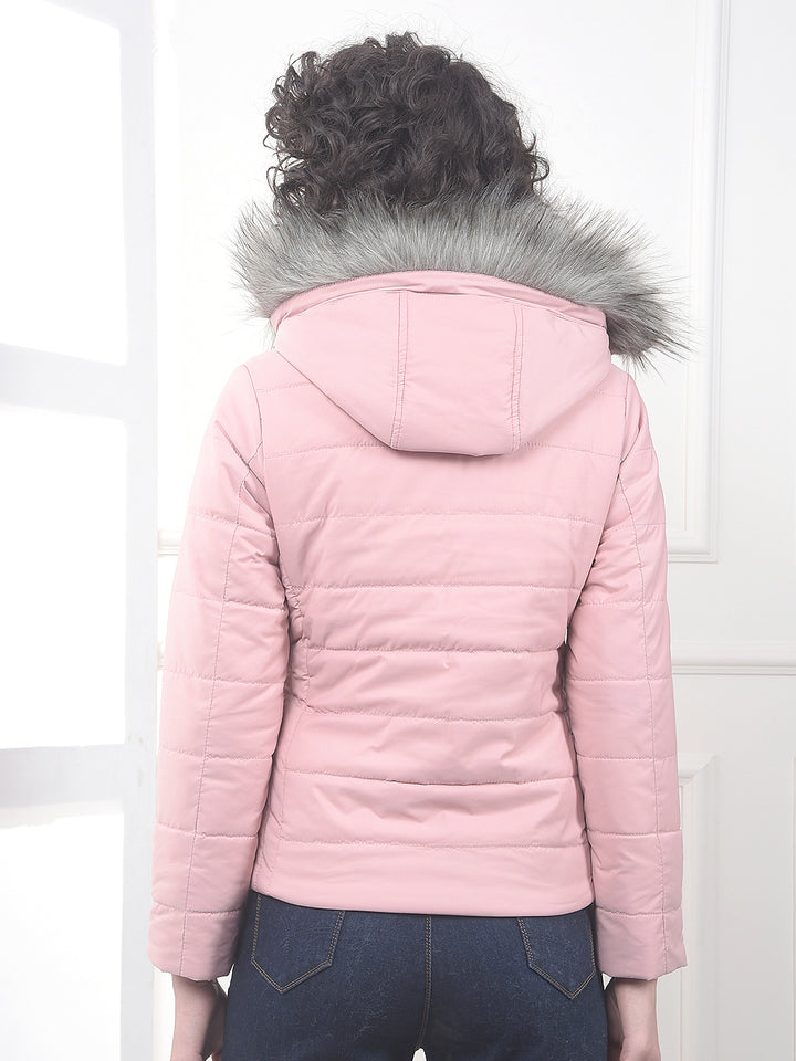 Pink Hooded Neck Puffer Jacket