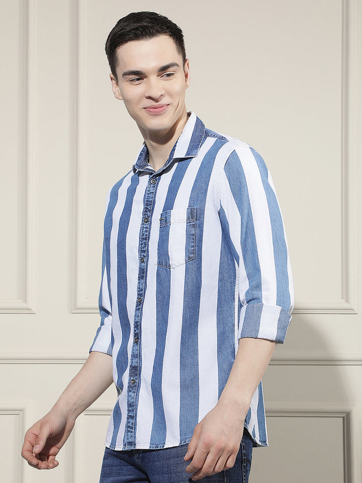 Blue Vertical Stripes 100% Cotton Shirt