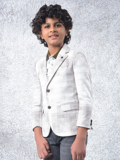 Cream Textured Single-Breasted Blazer