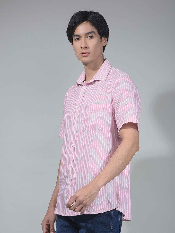Pink Vertical Striped Linen Shirt