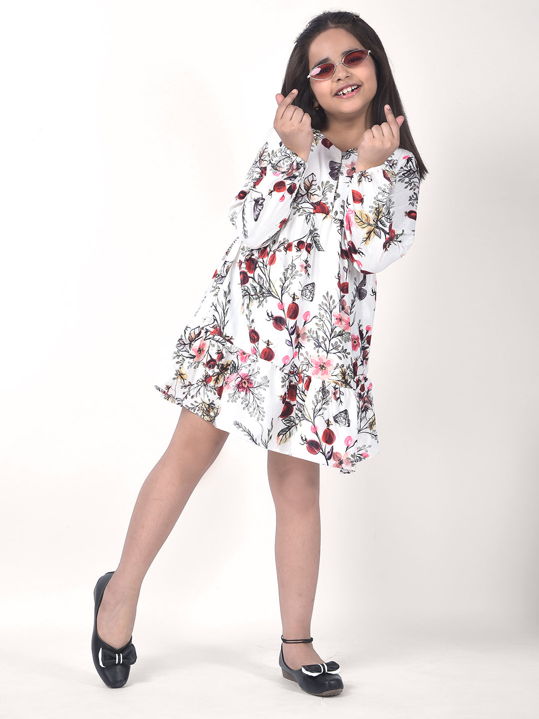 Brown Floral Print A-Line Dress