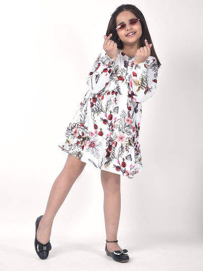 Brown Floral Print A-Line Dress