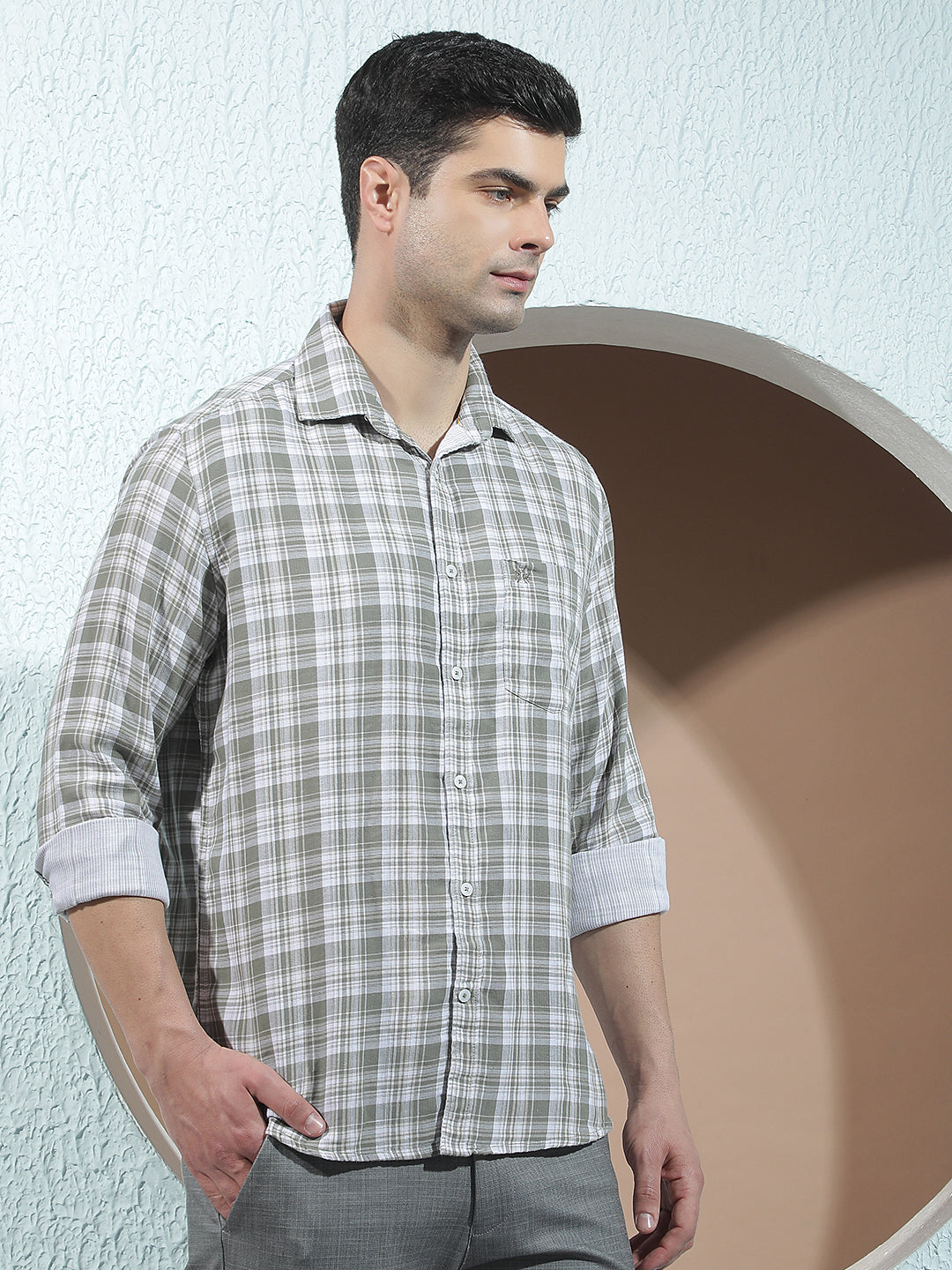 Olive 100% Cotton Checked Shirt