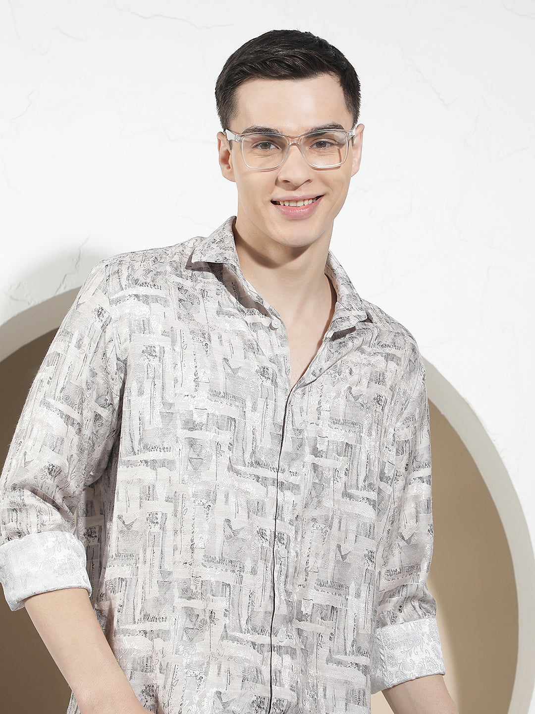 Beige Floral Print Shirt