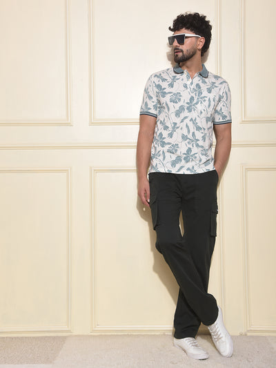Green Floral Print Polo-Neck T-Shirt