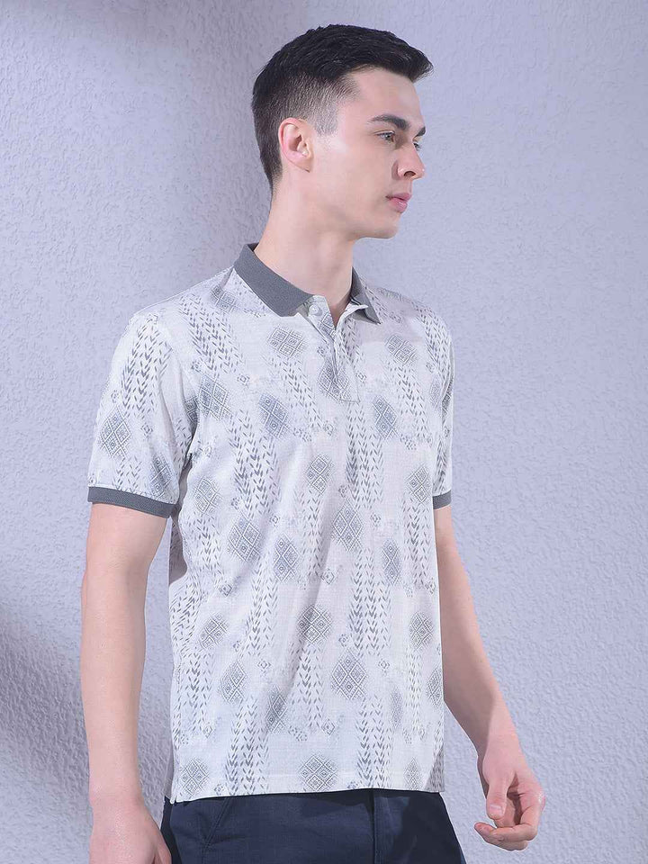 Beige Printed Accent T-Shirt