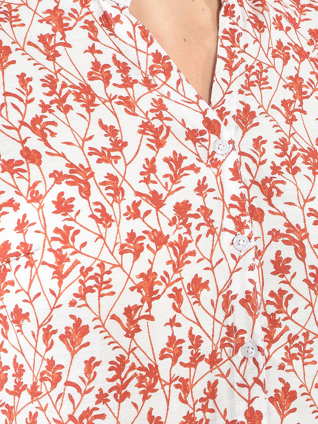 Red Floral Print V-Neck Shirt