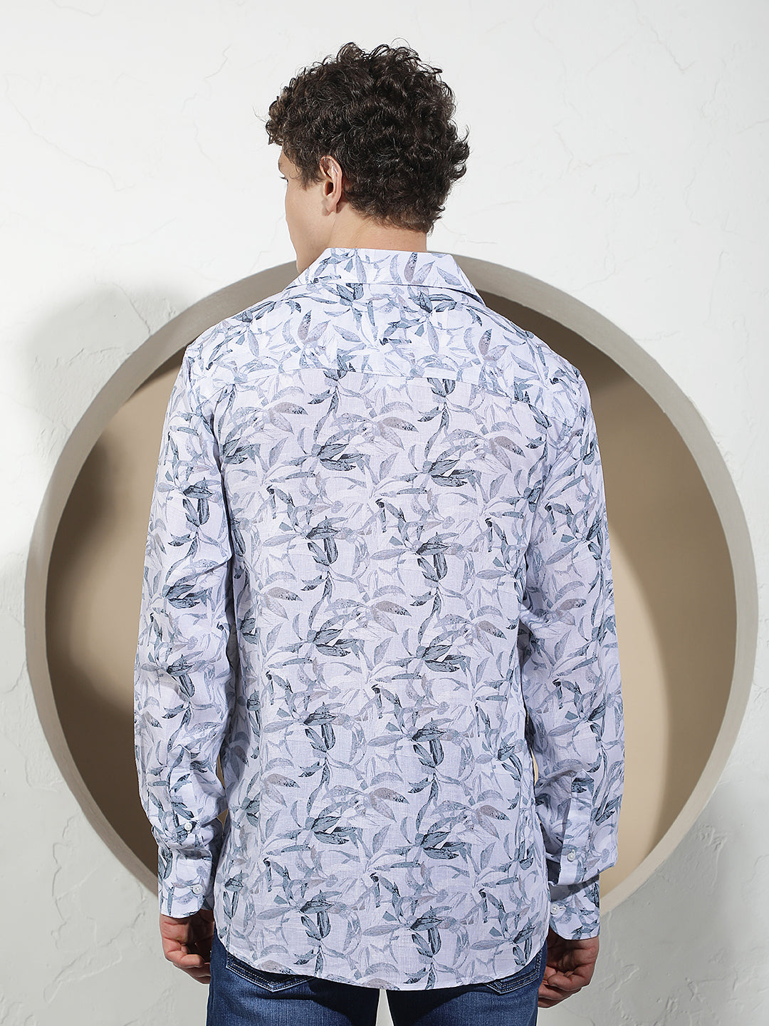 Blue Floral Print Linen Shirt