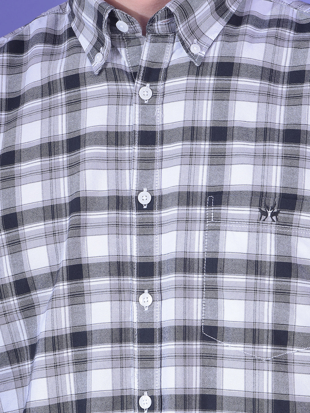 Grey Checked Button-Down Collar 100% Cotton Shirt