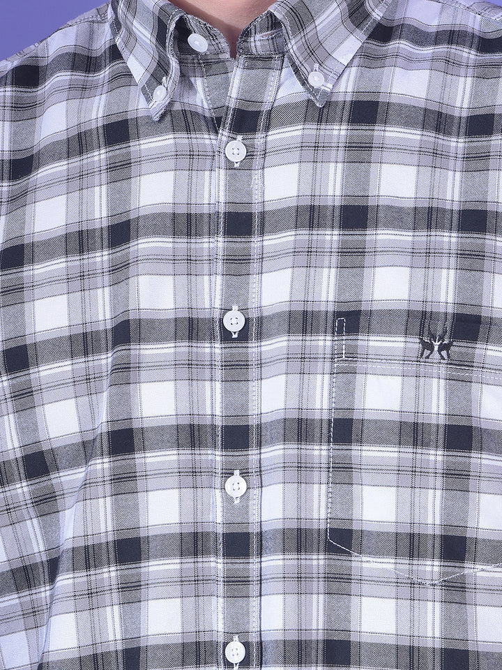 Grey Checked Button-Down Collar 100% Cotton Shirt