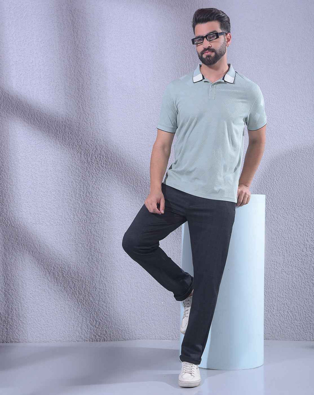 Green Jacquard Polo Neck T-Shirt