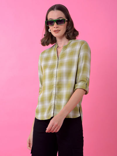 Green Checked V-Neck Shirt