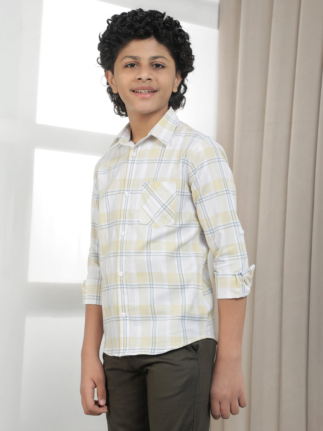 Yellow 100% Cotton Checked Shirt
