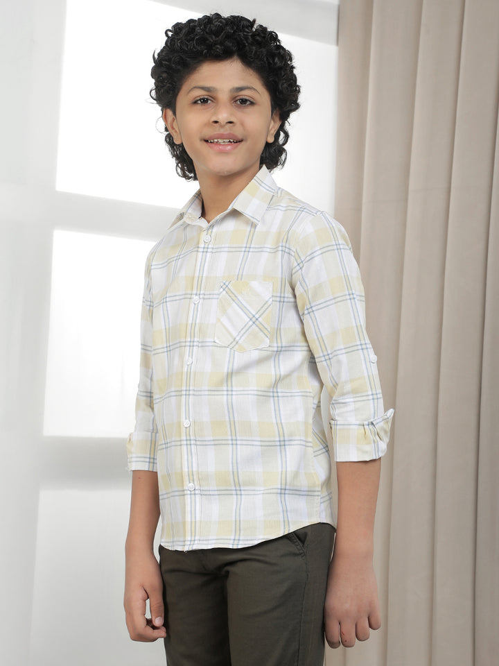 Yellow 100% Cotton Checked Shirt