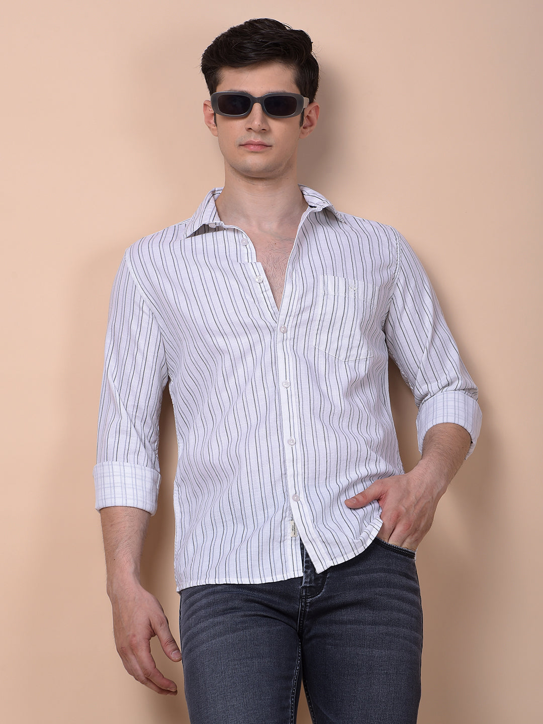 White Vertical Stripes 100% Cotton Shirt