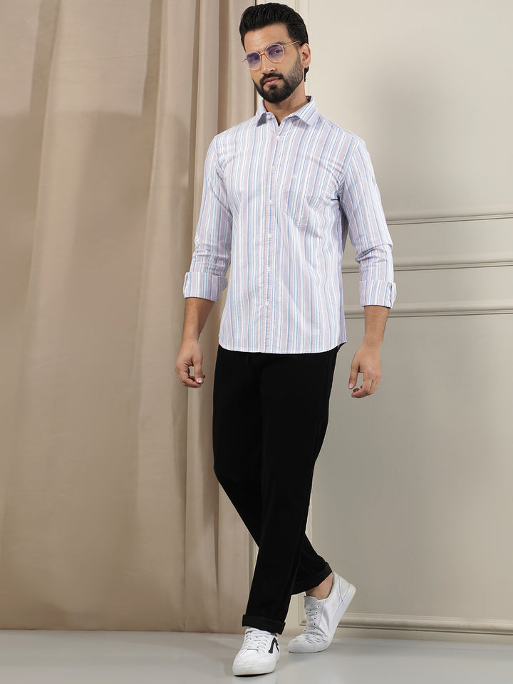 Peach Vertical Stripes 100% Cotton Shirt