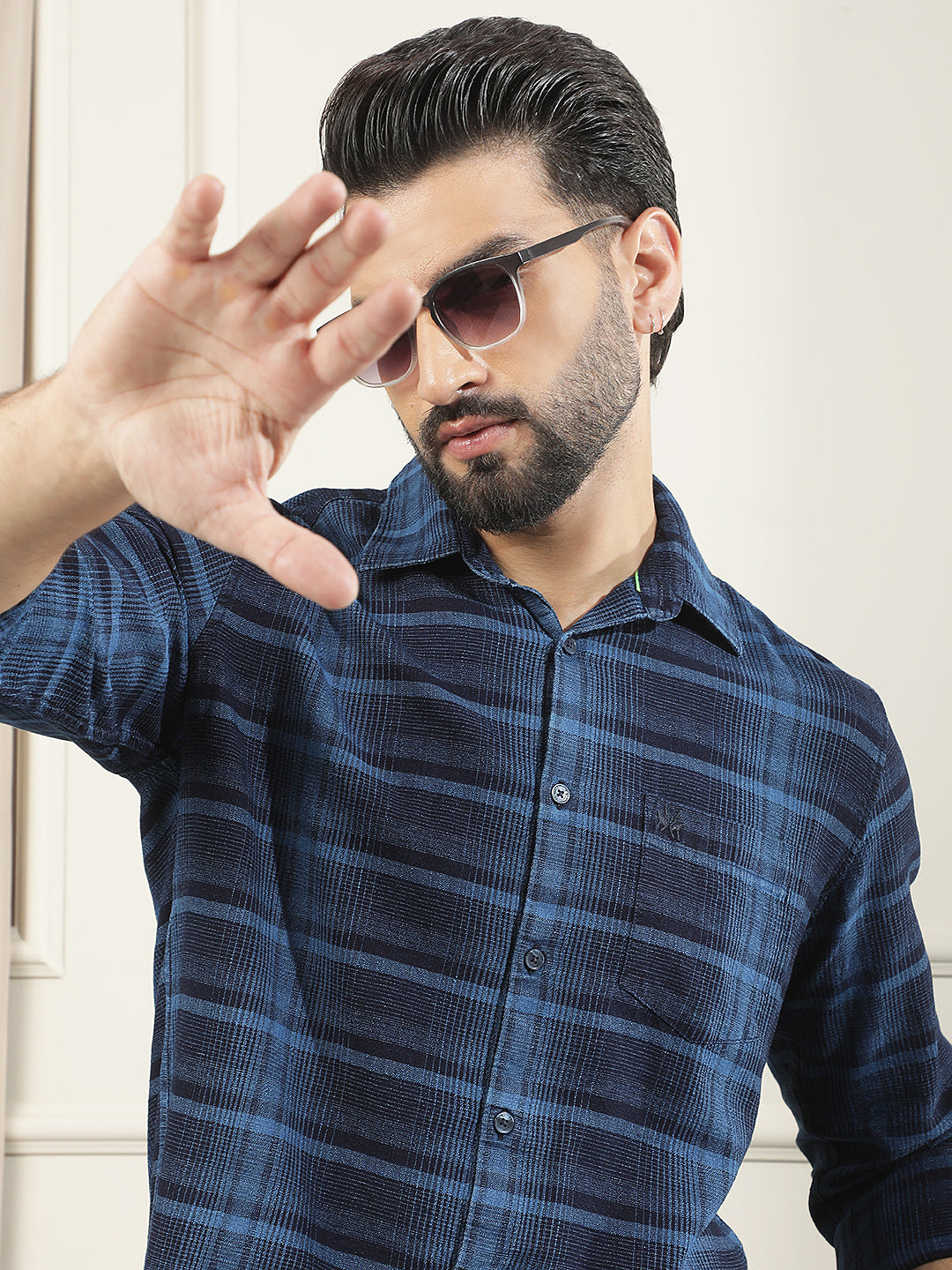 Blue Printed 100% Cotton Shirt
