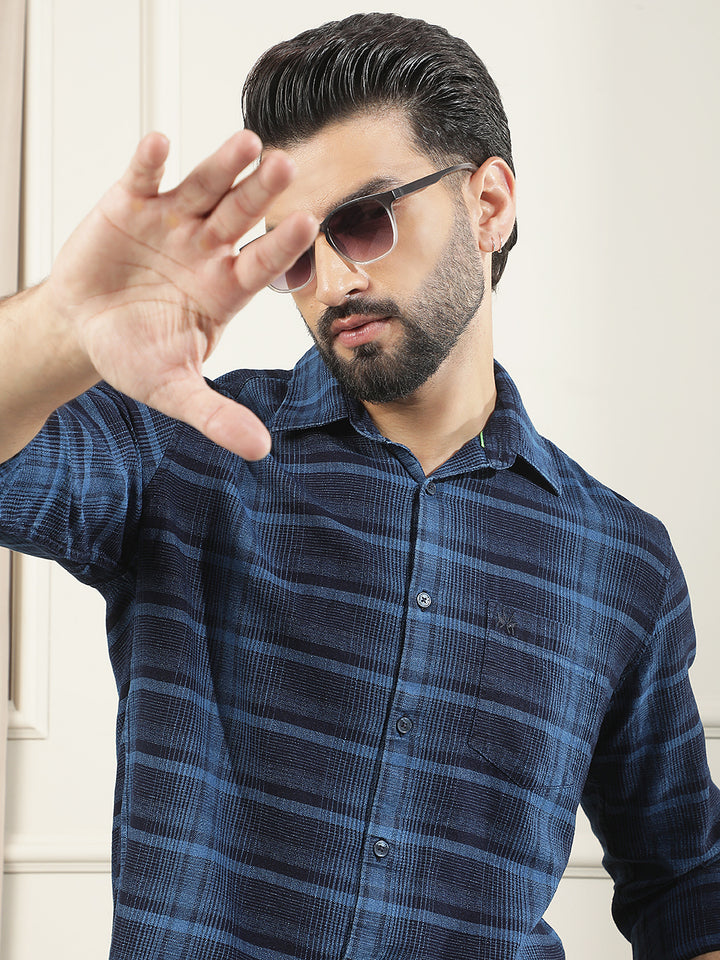 Blue Printed 100% Cotton Shirt