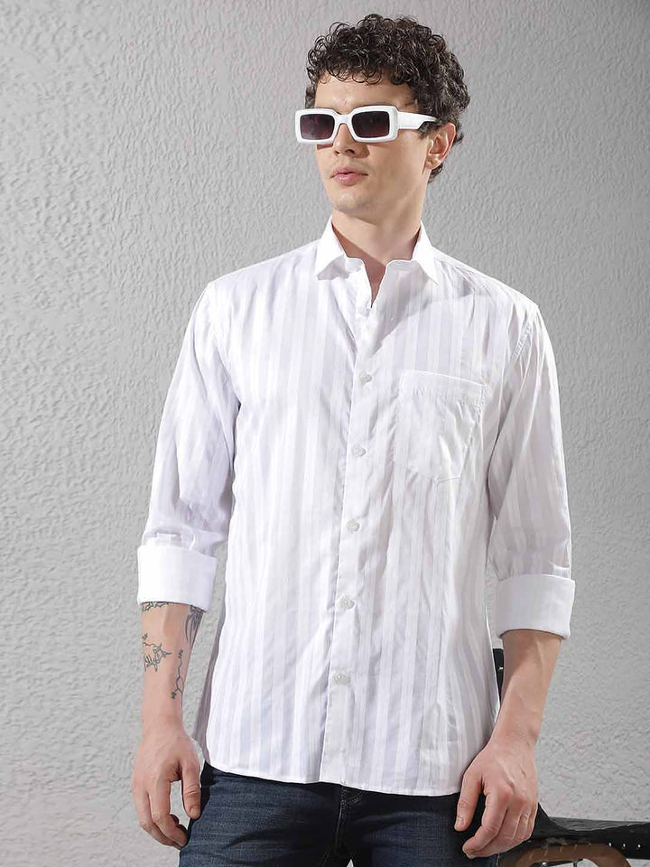 White Vertical Stripes Shirt