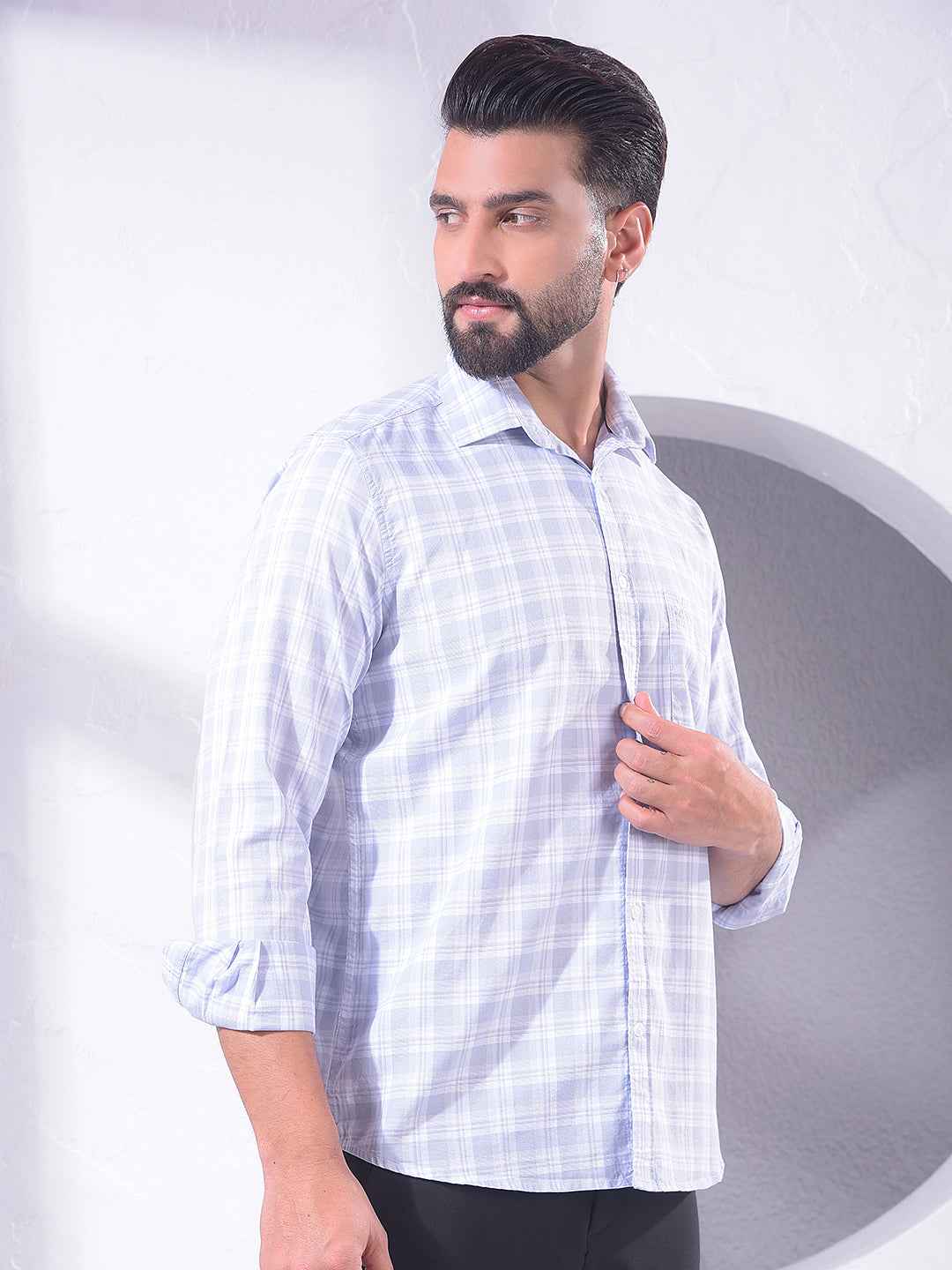 Purple Checked 100% Cotton Shirt