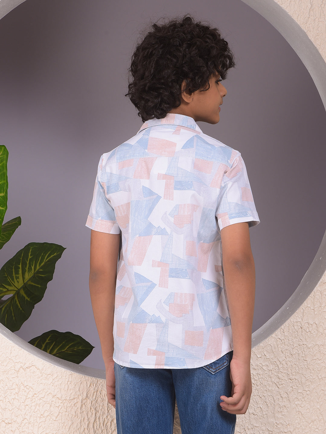 Peach Printed Shirt & Tee Set Layered Look
