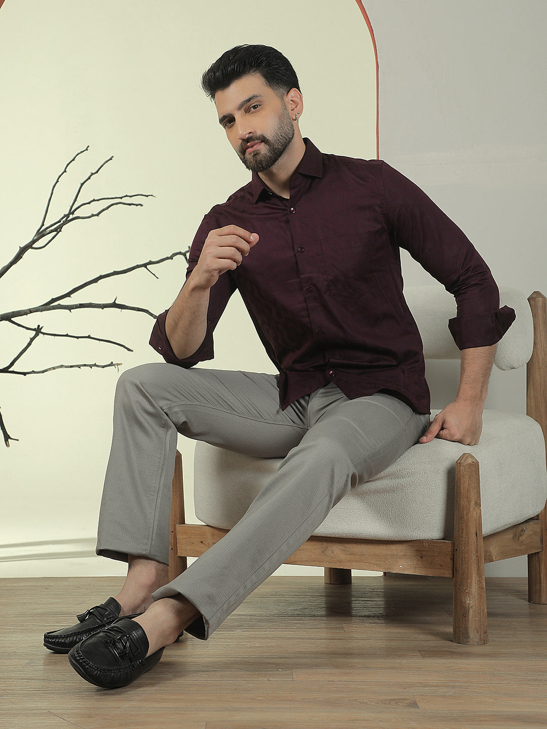 Grey Printed Straight Trousers