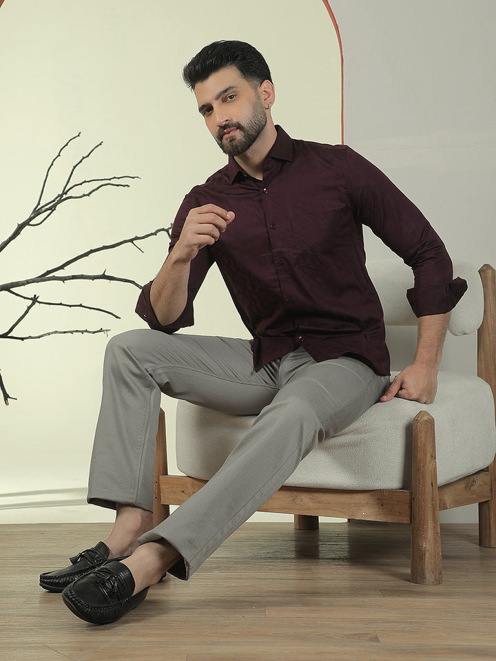 Grey Printed Straight Trousers